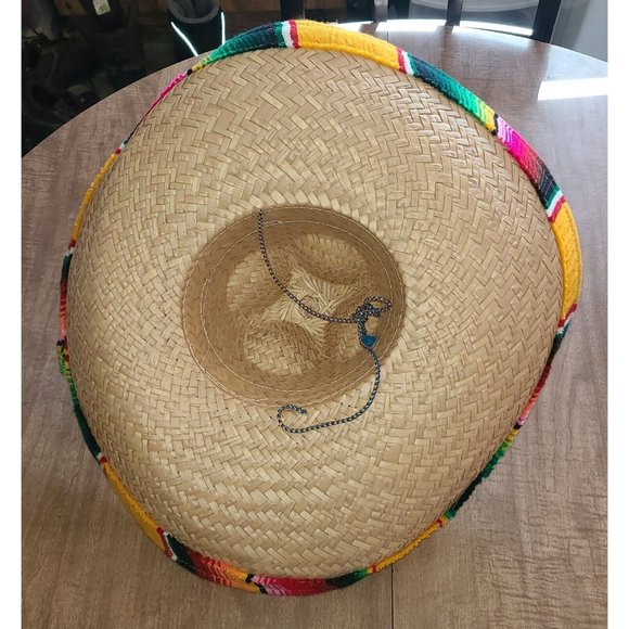 LARGE STRAW MEXICAN SOMBRERO HAT 20 Inch, Opening Is 7½ X 6¾ Inches - Picture 4 of 4
